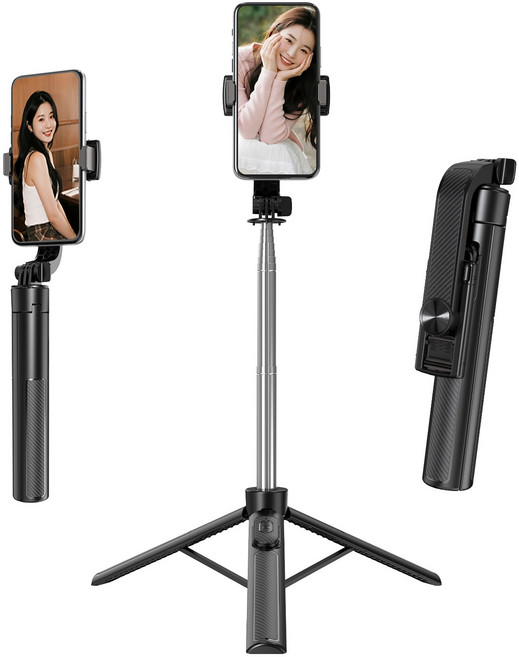 USKEYVISION 블루투스 휴대폰 삼각대 스마트폰/카메라/고프로 삼각대 셀카봉 130cm, 1개, 검은색, T37
