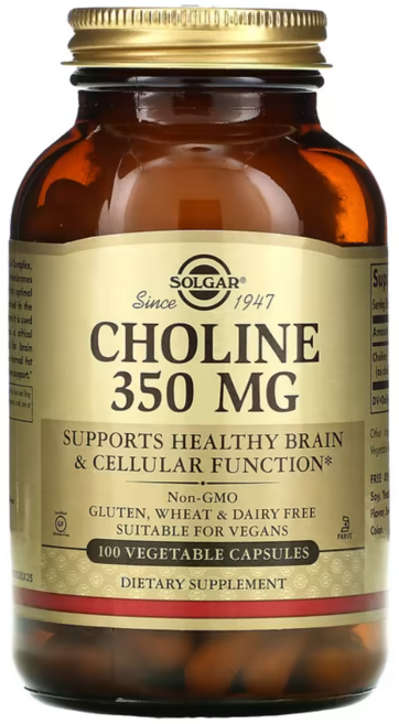 솔가 콜린 350mg 100정 베지캡슐 Solgar Choline 콜린타르타르산염, 1개, 100캡슐