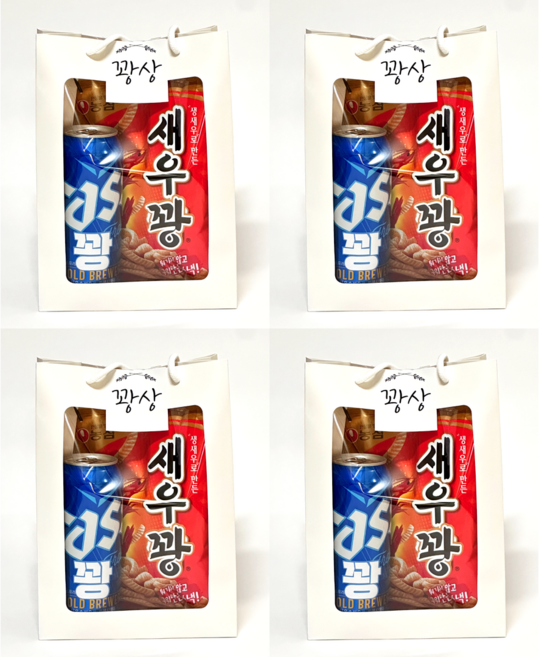 요상한마트 돌잔치 꽝상 스티커 포장 키트 [꽝스티커 4종+쇼핑백 1개], 4세트, 새우꽝+꽝카스 스티커