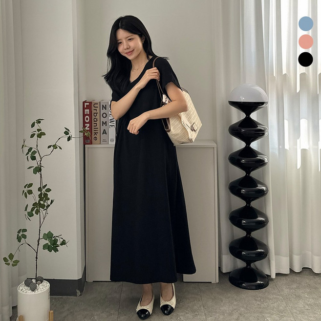 디테일웨어 여성 브이쉬 가오리 롱원피스 시원한 여름소재 임부복 빅사이즈 땀흡수 홈웨어 원피스 젊줌마룩