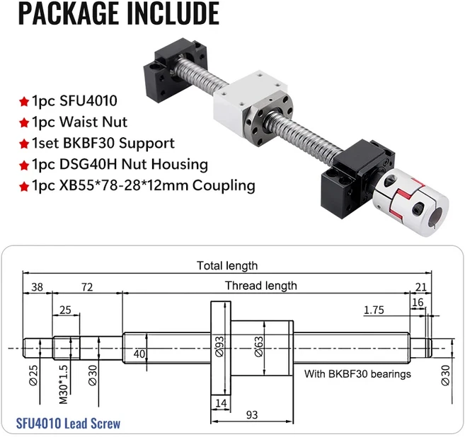 볼스크류 세트 허리 너트 SFU4010 가공 길이 양단 + BK30 엔드 지지대 비징 DSG40H 하우징 커플링 XB55 78, 01 SFU4010 set, 01 CHINA, 09 travel length 2400