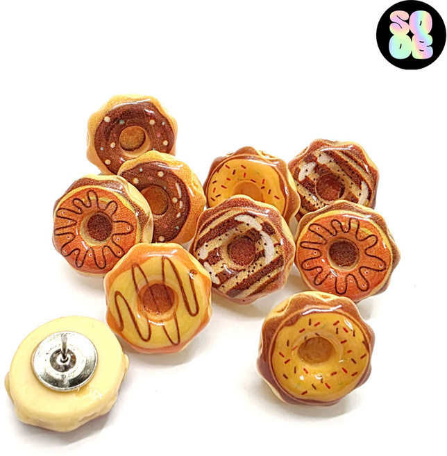 핸드메이드 예쁜 디저트 쵸코 브라운 도넛 귀여운 압정 도너츠 압핀 셋트 데스크 벽꾸미기 엽서 사진 크로크보드 게시판 지도 사무실, 1세트, 10개입