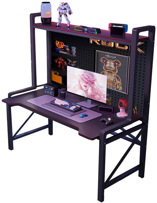 電競桌 碳纖維紋理 升級加粗桌腿 桌面多尺寸收納無憂, 黑色