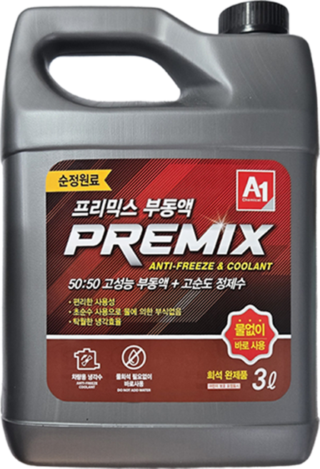 (투제이몰) 에이원 프리믹스 부동액 3L 희석완제품 냉각수 바로사용 사계절용, 1개