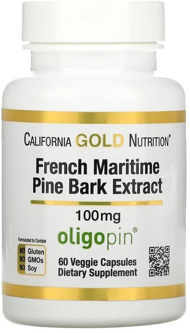 캘리포니아 골드 프랑스 해송 껍질 추출물 파인바크 올리고핀 100mg 베지 캡슐 60정 프로시아니딘, 60캡슐, 1개 - 쿠팡