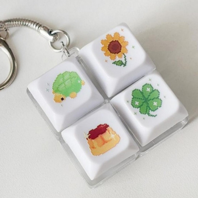 키보드키링 LED 청축 4구 고리 키캡키링 가방 이형 키캡, 4구 ( ㅁ 형)_K12 조약돌 키캡 5종 세트