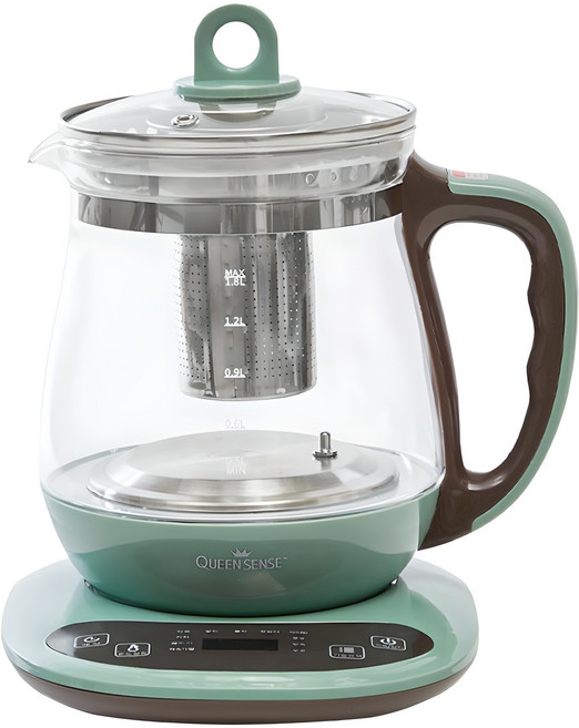 퀸센스 글라스 전기 티포트 그린 1.8L, QSKT-3000