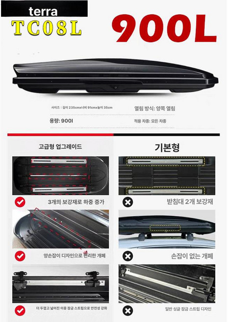 SUV 전용 대용량 루프박스 초슬림 확장형 강화 수납함 차량용 지붕 여행 가방, 1개, 900LTC08L