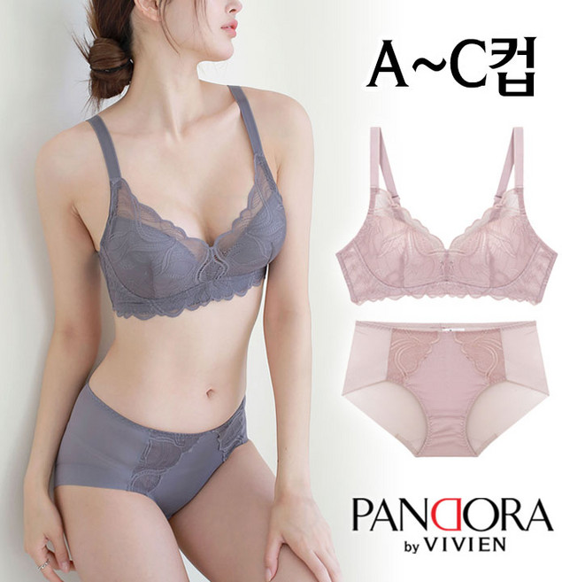 [판도라by비비안]A~C컵 풀레이스 노와이어 몰드브라팬티2종(PB7168)75A-90C