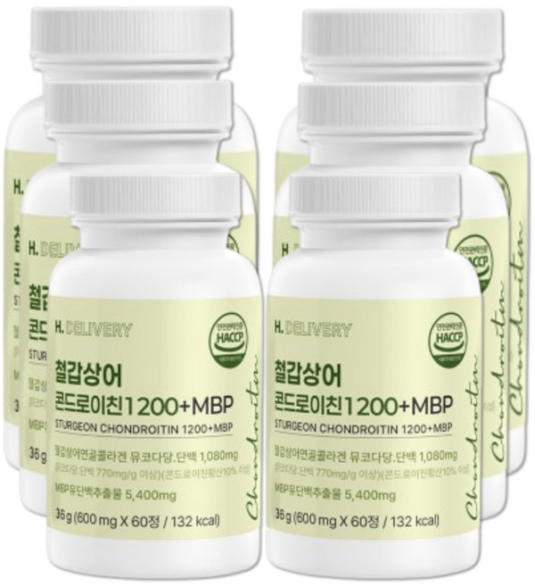 H.DELIVERY 철갑상어 콘드로이친 1200 6형 식약청 인증 HACCP c6s 상어연골 MBP, 6박스, 60정