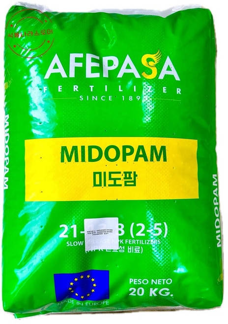 [식물나라스토어] 미도팜 20kg 완효성 복합비료 미도텍 고추 마늘 양파 오이 토마토 밑비료 부성바이오 사은품장갑, 1개, 20000L
