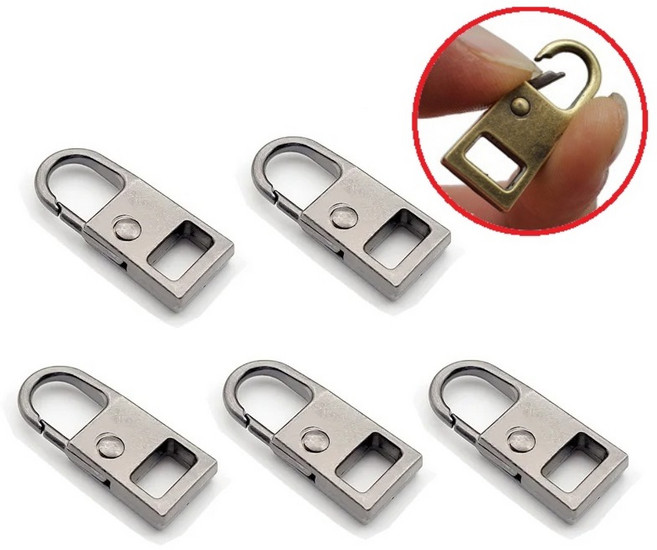 지퍼고리 지퍼손잡이 만능 지퍼고리 셀프 수선 키트 가방 의류 지갑 자크 고리 수리 교체, 티타늄, 5개