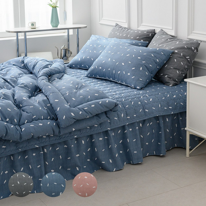 홈홈 국내 제조 모리 차렵이불 + 침대커버 + 베개커버 침구세트