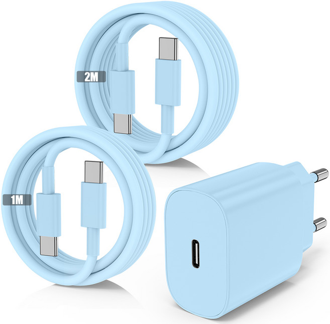 루미아코어 GaN PD3.0 PPS 25W c타입고속 충전기 + C타입 60W 케이블 고속충전 2m, 파란색, 1세트