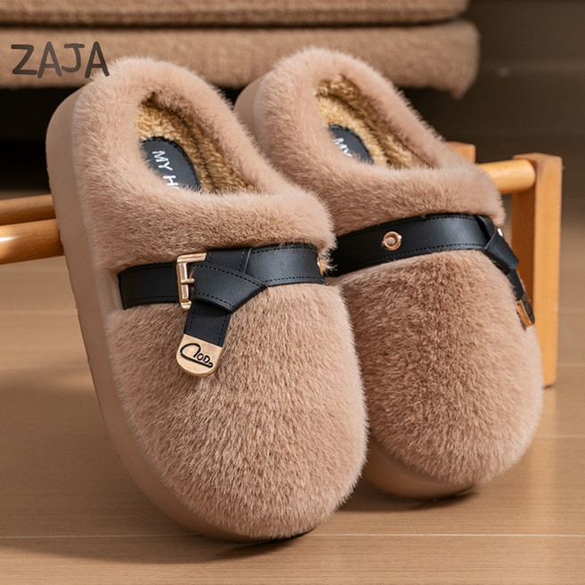 ZAJA 여성 털슬리퍼 겨울 털신발 데일리 통굽 블로퍼 슬리퍼