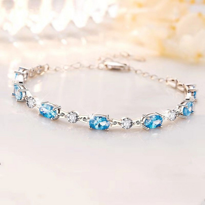 럭셔리 자수정 팔찌 여성 실버 도금