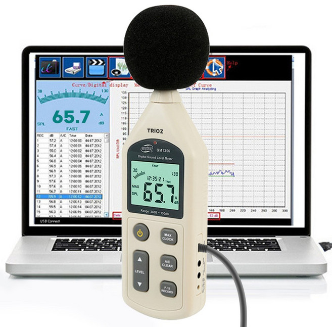 트리오즈 GM1356 소음측정기 데시벨 측정기 소음계 PC연결 실시간 모니터링, 1개
