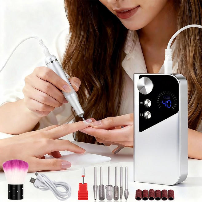 YINUO 네일폴리셔 전동 네일드릴기 손톱 관리머신 셀프 홈케어 무소음 젤네일드릴, 1개, 화이트