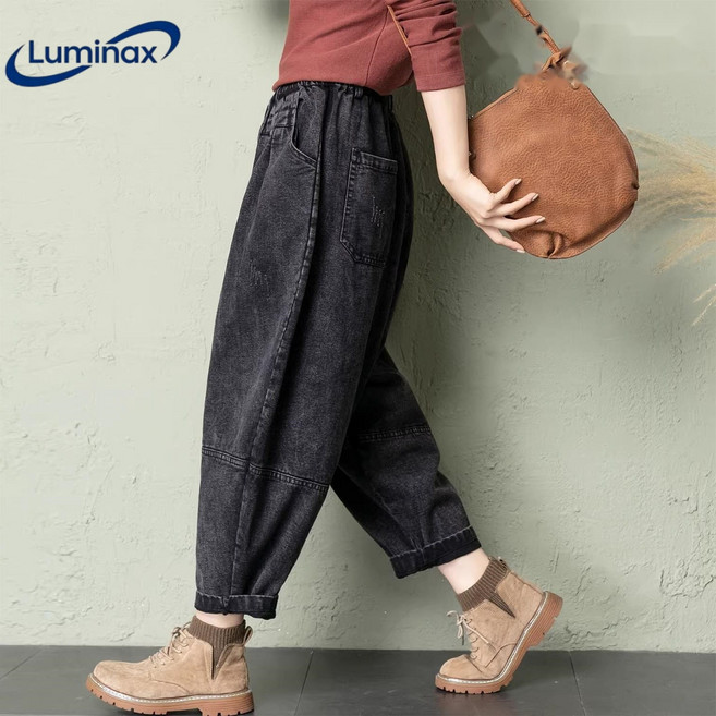 Luminax 여성 배기청바지 빅사이즈 밴딩 데님 팬츠 항아리 청바지 와이드청바지 오버핏바지 루즈핏 배기팬츠