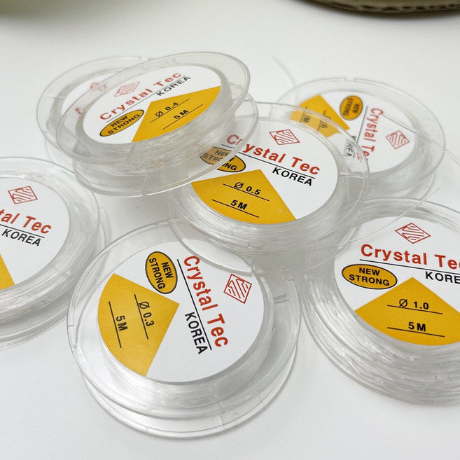 국산 투명 블랙 우레탄줄 크리스탈텍 국내생산 비즈줄 비즈공예재료 비즈팔찌줄 비즈반지 5m / 0.3~1.0사이즈, 1개