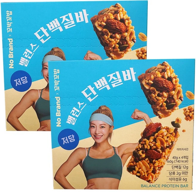 노브랜드x꼬박꼬밥 밸런스 단백질바 40*4입 (저당), 2세트, 40g - 쿠팡