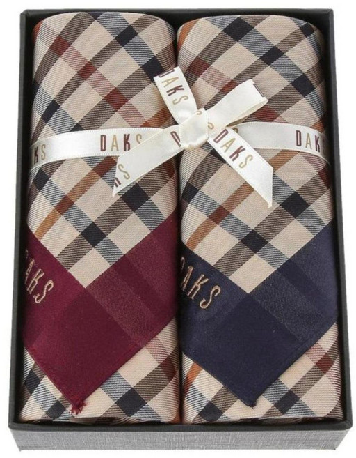 닥스 하우스체크 면 손수건 2종세트 (쇼핑백동봉)