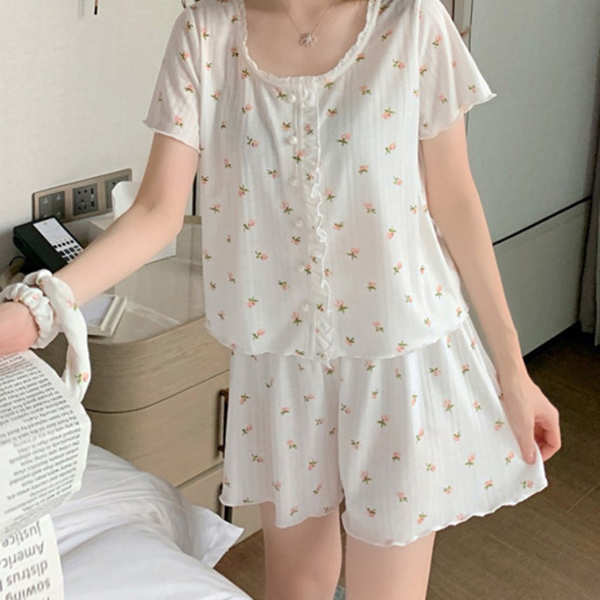 델리아 꽃무늬 여름 순면 파자마 반팔실내복