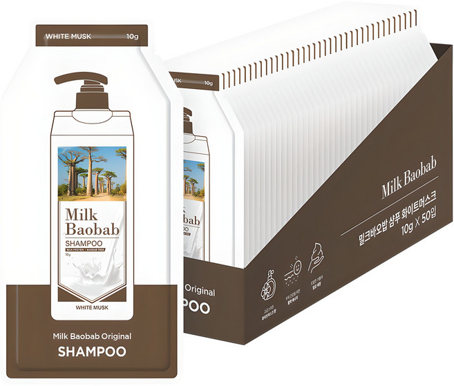 밀크바오밥 샴푸 화이트머스크향, 10g, 50개