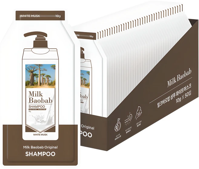 밀크바오밥 샴푸 화이트머스크향, 10g, 50개 - 쿠팡