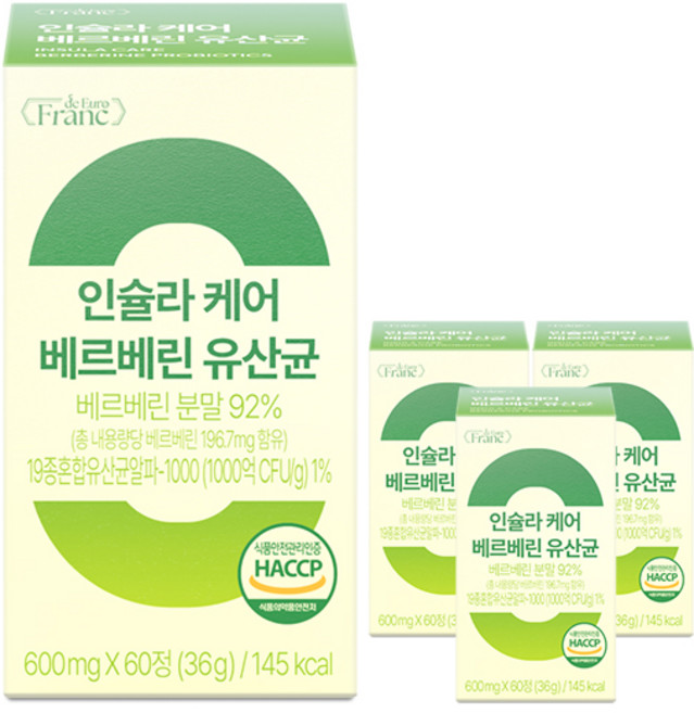 인슐라 케어 고함량 베르베린 92% 바나바잎 유산균, 4개, 60정