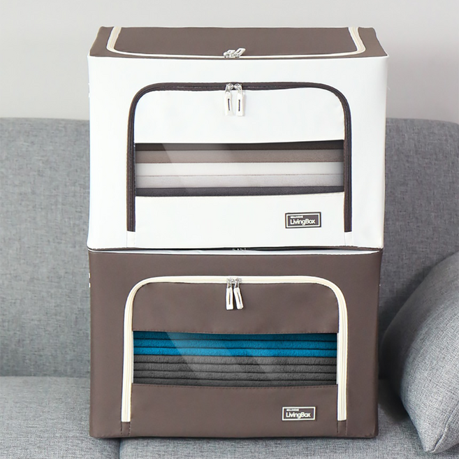 벨라홈 대용량 리빙박스 66L 공간박스 수납 옷 정리 투명창 대형 팬트리 보관 패브릭, 105L(압축팩증정), 아이보리, 1개