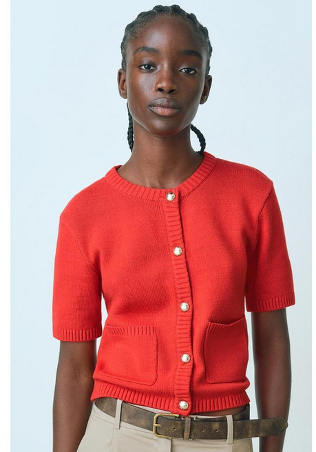 국내백화점 H&M 가디건 브랜드관 쇼트 슬리브 레드 1277540001 커플 사무실 (BK파우치 증정)