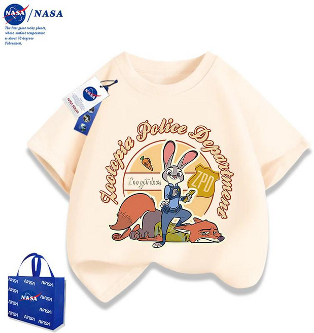 주토피아 반팔 티셔츠 팬츠 맨투맨 키즈 어린이 남아 여아 면 아동 초등학생, 1개, 반팔 주디 포획 니키 살구베이지