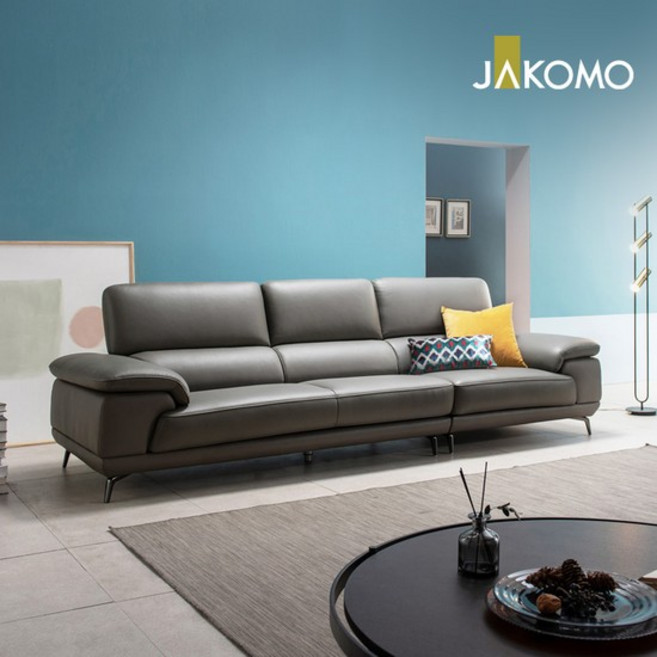 자코모 베니 4인 천연면피 소가죽 소파, 그레이