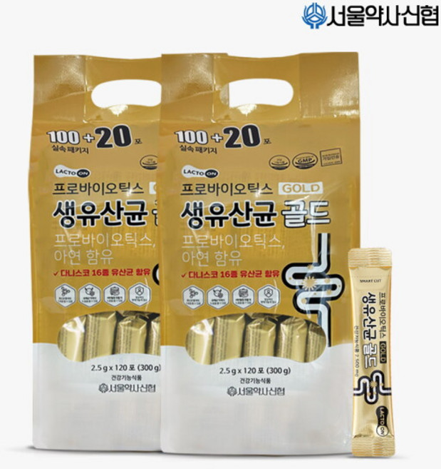 [서울약사신협] [8개월분] 락토온 프로바이오틱스 생유산균 골드 240포 (300g x 2개), 300g, 2개