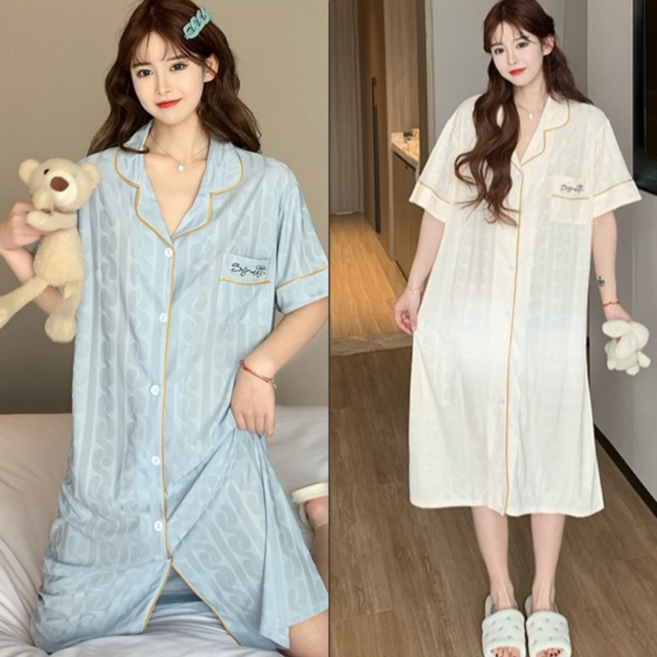 여성 잠옷 트위스트 잠옷 여성 파자마 반팔 긴팔 잠옷 상하의 세트 원피스 꽈배기