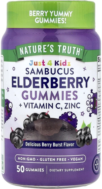 몸관리하세요 겨울입니다 Nature's Truth Just 4 Kidz 삼부커스 엘더베리 구미젤리 + 비타민C 아연 맛있는 베리 버스트 구미젤리 50개 특별관리진행, NaturesTruthJust4Kidz삼부커스엘더베리구, 1개, 50정 - 쿠팡