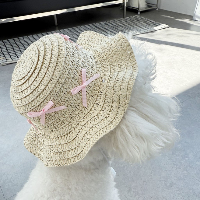 오로이 강아지 밀짚모자 4컬러, 1개, 핑크