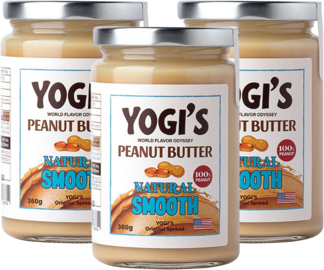 요기스 NON-GMO 무가당 땅콩버터 스무스 100% 무첨가 360g 3개