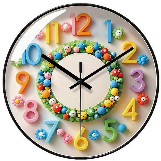 STYLE.DR 인테리어 무소음 벽시계 귀여운 플라워 큐티 캐릭터, 베이지