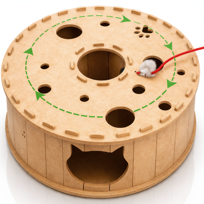 디오두 원형 터널 고양이 숨숨집, 1개, 우드 베이지