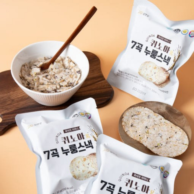 퀴노아 7곡누룽스낵 20봉 글루텐프리 개별포장 요양원 현미칩 온가족 회사간식 [원산지:국산(전라남도 순천시)], 30g, 10개