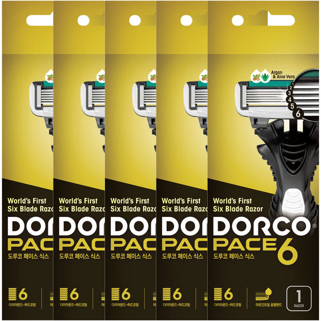 도루코 페이스6 휴대용 6중날 면도기 1p X 5개, 1개입