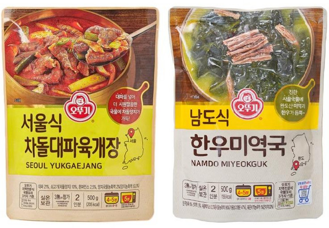 오뚜기 남도식 한우미역국+서울식 차돌대파육개장 1+1 500g, 1세트