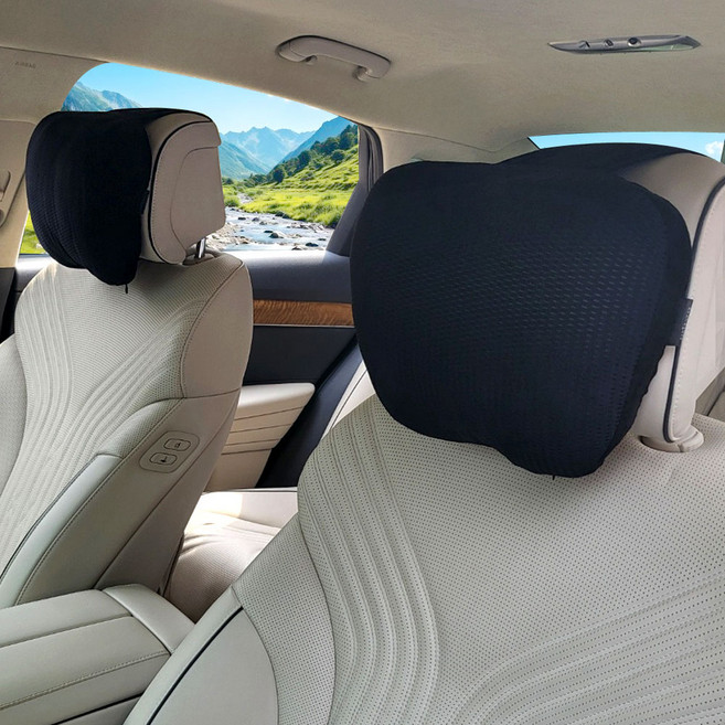 듀얼 양면 차량용 목쿠션 운전석 조수석, 2개, 블랙