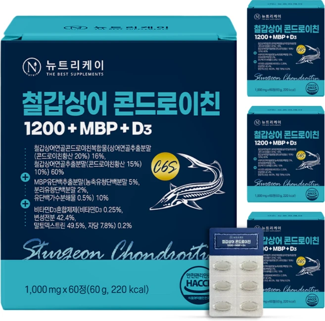 뉴트리케이 C6S 6형 뮤코다당단백 철갑상어 연골 콘드로이친 1200 MBP 식약청인증 HACCP, 4개, 60정 - 쿠팡