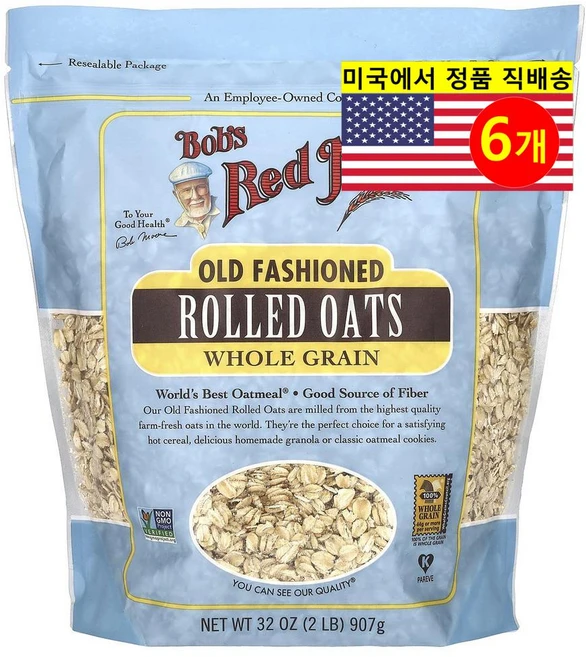 Bob's Red Mill 건강하고 맛있는 식사 간식용 레귤러 통곡물 올드 패셔닝 롤드 오트 납작 귀리 907g 2개, 6개 - 쿠팡