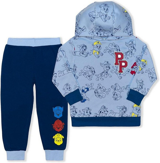Paw Patrol Nickelodeon Chase Rubble and Marshall 남아용 풀오버 후드 및 바지 세트 유아 어린 아동용 블루. 161781