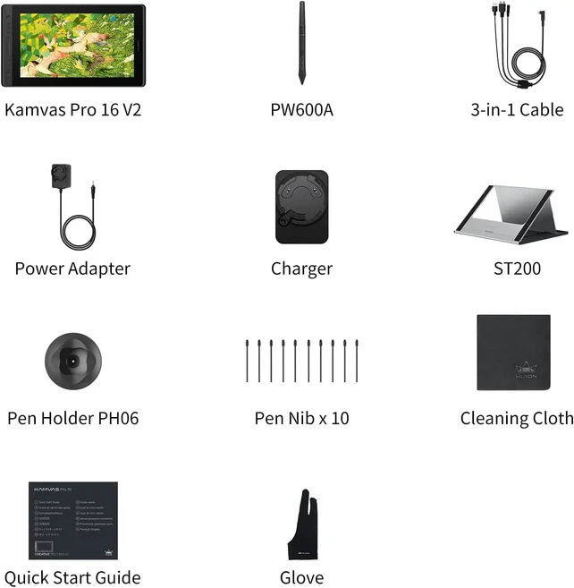 HUION Kamvas Pro 16 V2 드로잉 태블릿(스크린 포함) 레벨 PenTech 4.0 19208*1080 해상도 120%sRGB 15.6인, 01 Kamvas pro 16 v2, 01 China Mainland