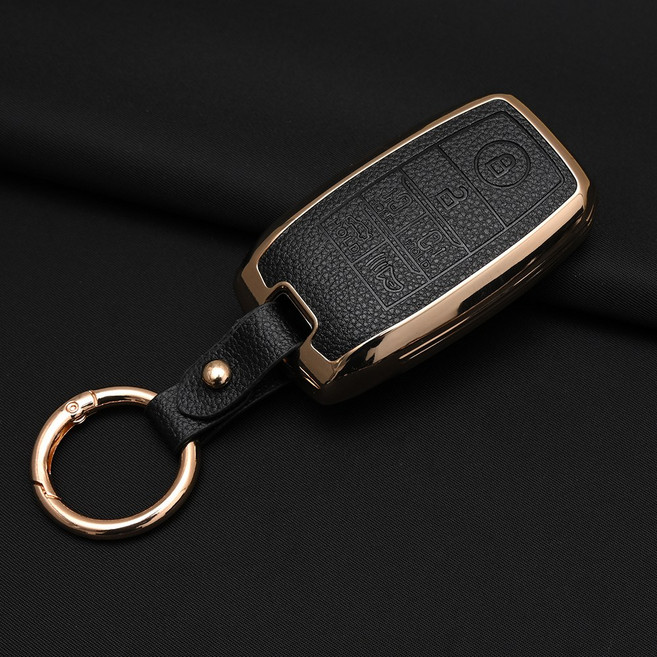 기아 올뉴 모닝 카니발 레이 호환 TPU 가죽 자동차 스마트 키 케이스 차 키홀더, 6버튼TL05, 블랙골드